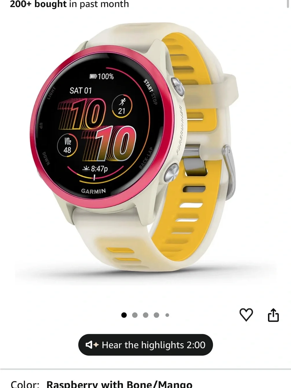 Garmin Forerunner Raspberry Bone/Mango GPS Running Smartwatch